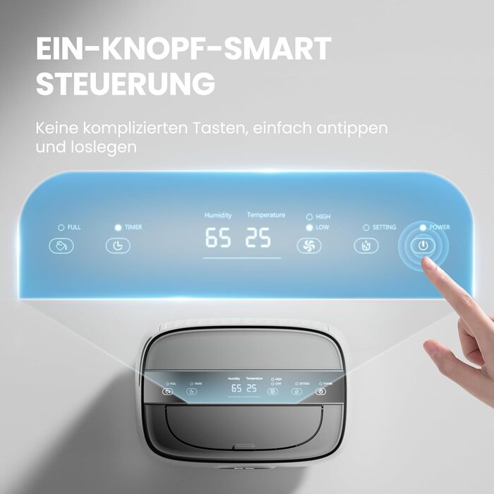 Електричний осушувач повітря 15L, 30㎡, для підвалу, з тачем, 2.5L бак, дренажний шланг, 46dB, таймер 24h, гарантія 3 роки