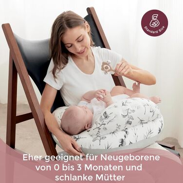 Подушка для годування Momcozy Stillkissen з безпечним бордюром – ергономічна подушка для годування та позиціонування з регульованим ремінцем та знімним бавовняним чохлом, Meteoritenschauer (Світло-сірий)