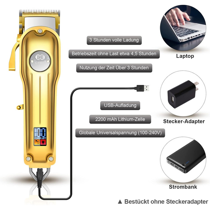 Професійний набір машинок для стрижки волосся CIICII (12 шт. USB LCD акумулятор) для перукаря своїми руками (золото)