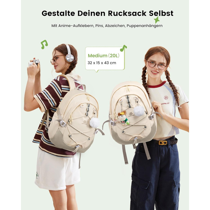 Шкільний рюкзак LOVEVOOK для дівчаток, 5 клас, з нагрудним ременем, легкий, 15.6 дюймів (Бежево-хакі)