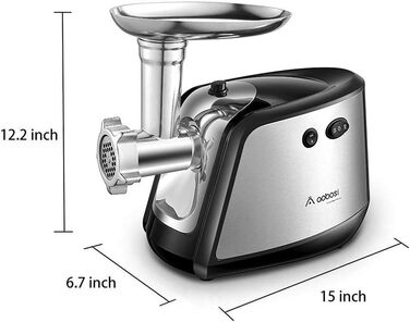 Електрична м'ясорубка Aobosi 3-в-1 з 3 шліфувальними пластинами, кубиками та трубками для наповнення ковбас, двигуном 1200 Вт