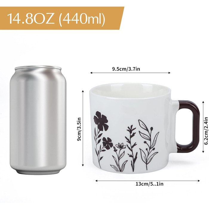 Набір кавових чашок EYMPEU 4 шт. об'ємом 450 мл з квітковим візерунком - ідеально для дому та як подарунок в офіс