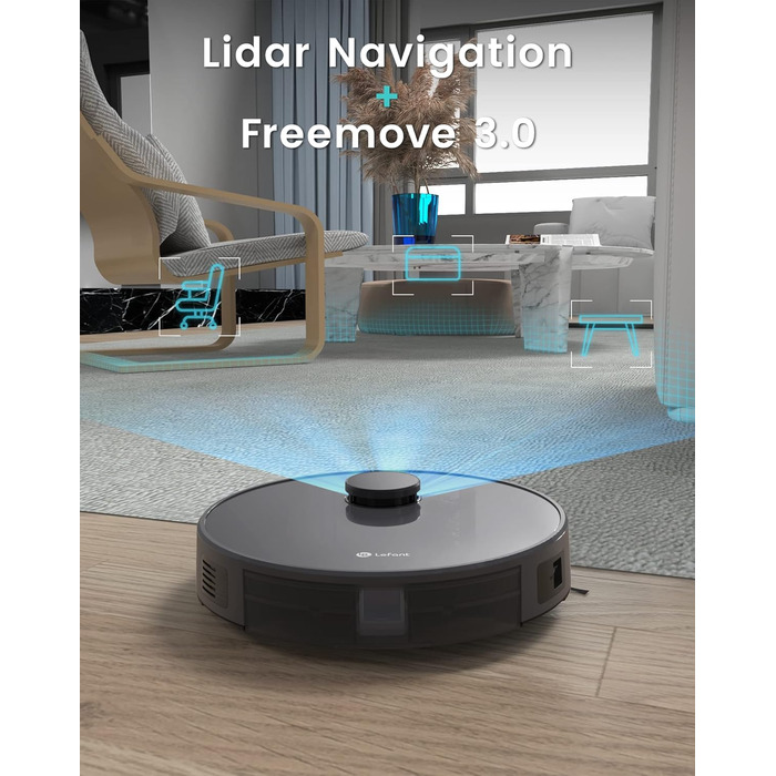 Робот-пилосос LEFANT M1B з функцією миття, лазерною навігацією ToF, уникненням перешкод, керуванням через додаток та Alexa, антизаплутуванням для шерсті тварин та килимів, білий