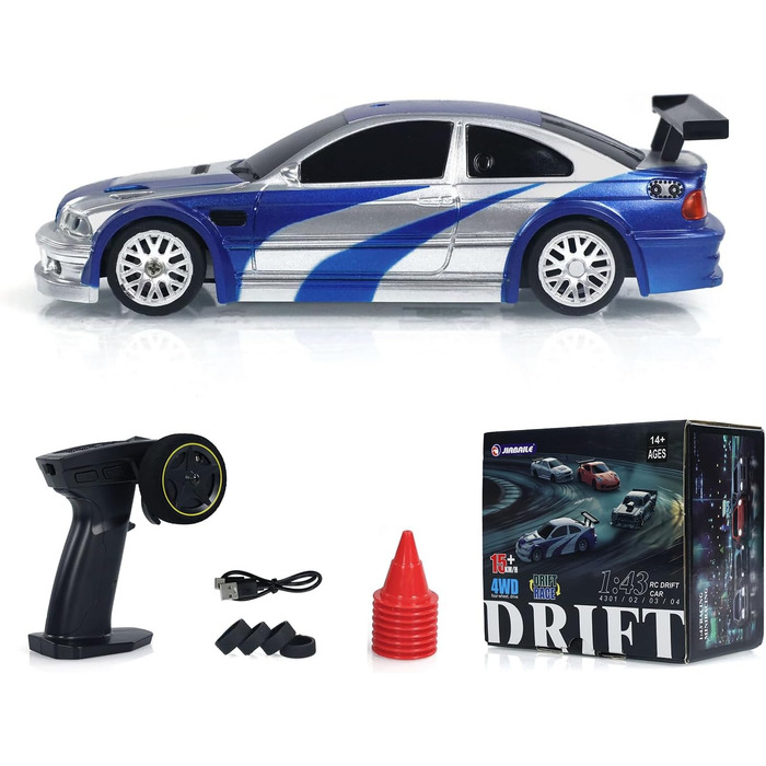 RC Автомобіль 1/43 Масштаб Готовий до Гонок Дрифт 4WD з Пультом, Світлодіодне Підсвічування, Синій