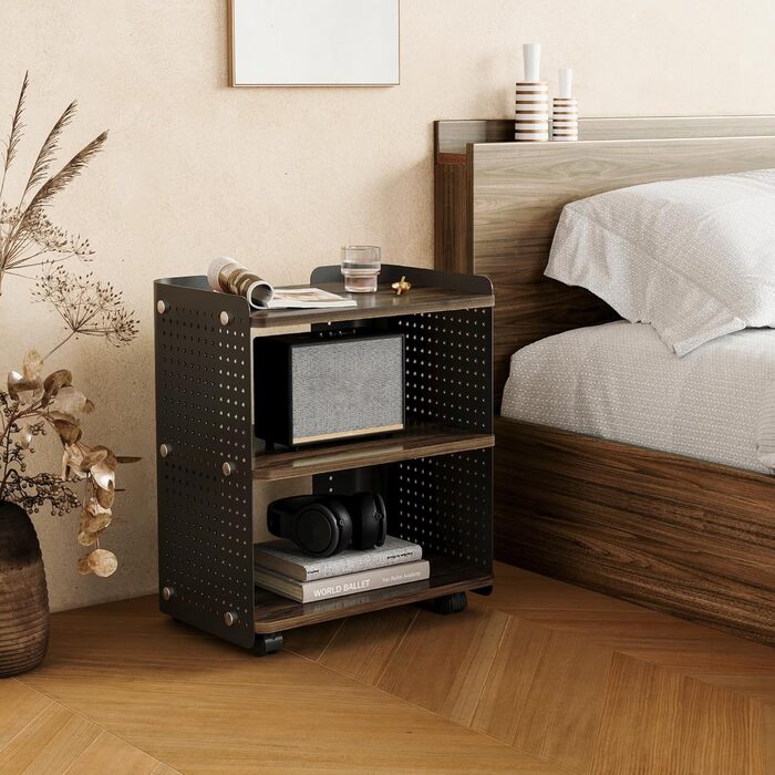 Робочий стіл для принтера Fenge з колесами, мобільний тримач для принтера з перфорованою панеллю, 3 рівні, стійка для принтера/рол-контейнер з органайзером, полиця, шафа для офісу та дому, 45,3x33,5x53,5 см (Коричневий+Чорний)