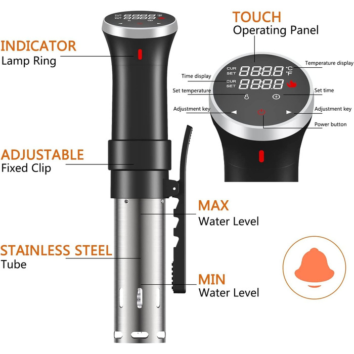 Су-від кухонний пристрій Fityou - водонепроникний, 1100 Вт, точне регулювання температури, LCD-дисплей, нержавіюча сталь