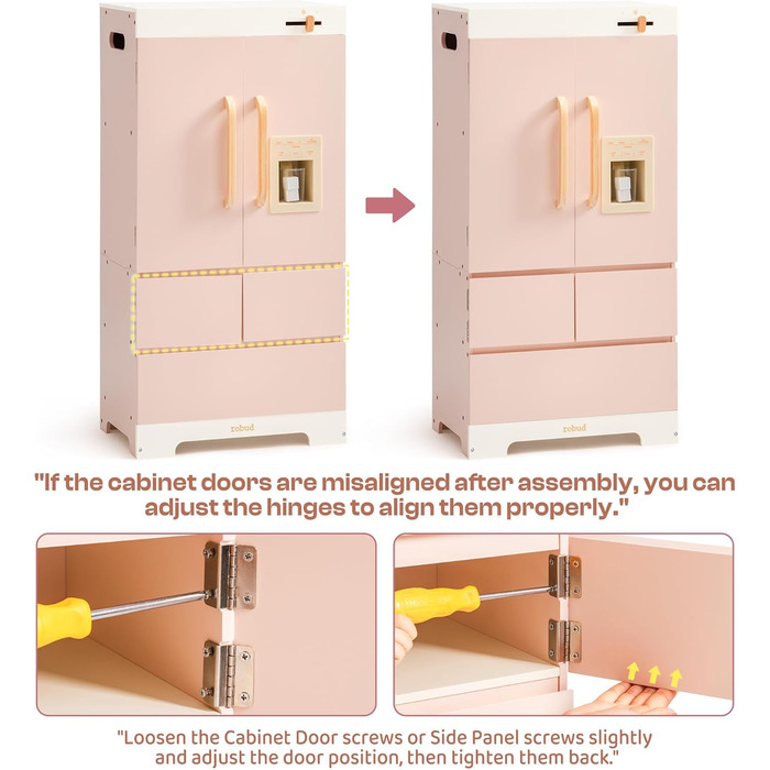 Дерев'яна іграшкова кухня ROBUD для дітей з реалістичним аксесуаром, набір іграшкової кухні з багатьма функціями, сучасний дизайн, подарунок від 3 років (холодильник)