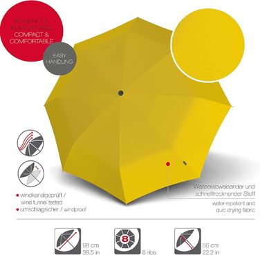 Складна парасолька Knirps T.200 Duomatic - відкривається-закривається, складається, штормонепроникна, вітрозахисна, жовта (M)