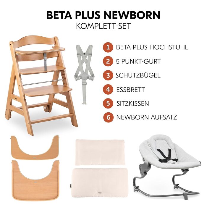 Високий стільчик для годування Hauck Beta+ Newborn Set Premium Dark Grey - комплект для новонароджених, з м'яким сидінням та підносом