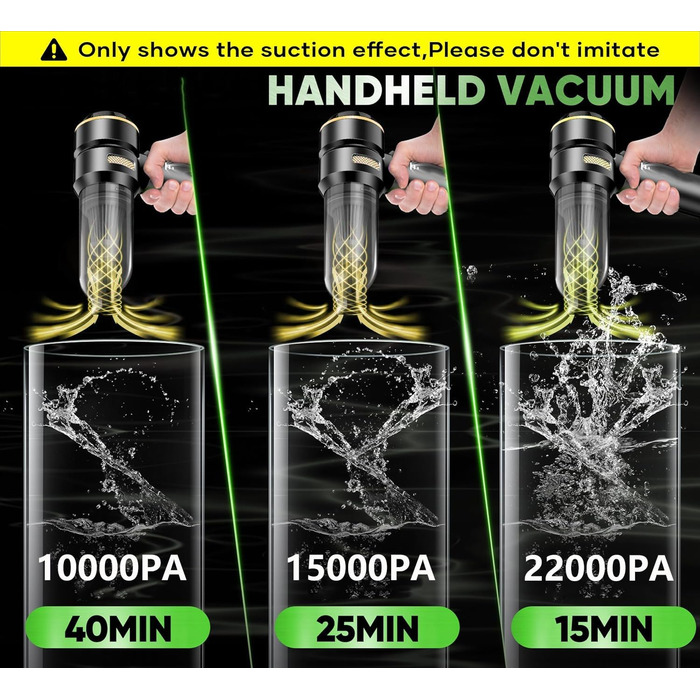Акумуляторний ручний пилосмок для авто та дому, бездротовий портативний міні-пилосмок 18000Па, 3 режими потужності, з мийним HEPA-фільтром для шерсті тварин та прибирання кухні