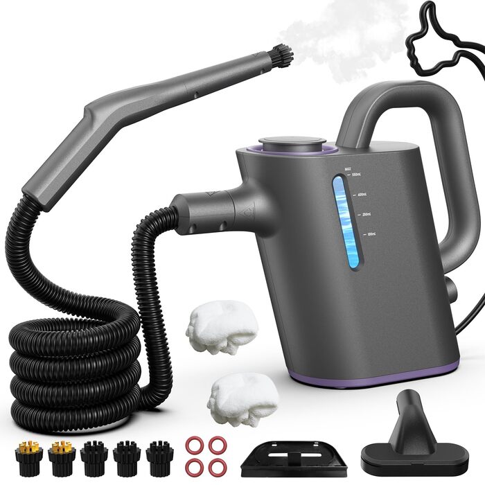 Портативний відпарювач 550 мл, 1500 Вт, з аксесуарами, для кухні, ванної, вікон, авто та оббивки (фіолетовий)