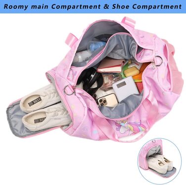 Спортивна сумка, дорожня сумка для дівчаток, дитяча спортивна сумка для дівчаток з відділенням для взуття, сумка для плавання з вологим відділенням (рожеві корони)