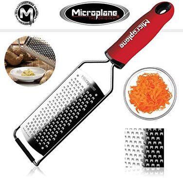 Терка кухонна Microplane Grob для сиру, моркви, імбиру, кокосу та хріну, червона з нержавіючою сталлю, Made in USA