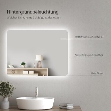 Дзеркало для ванної кімнати EMKE з підсвічуванням 40x60 см, антизапар, 2 кольори світла (тепле/холодне), вимикач-рейка, IP44, енергозберігаюче, захищене від вибуху