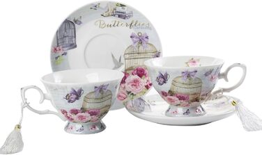 Набір чашок та блюдець London Boutique, Шabby Chic, вінтажний дизайн, порцеляна з квітковим візерунком, 2 набори в подарунковій коробці, кераміка (Lalic Summer Garden)