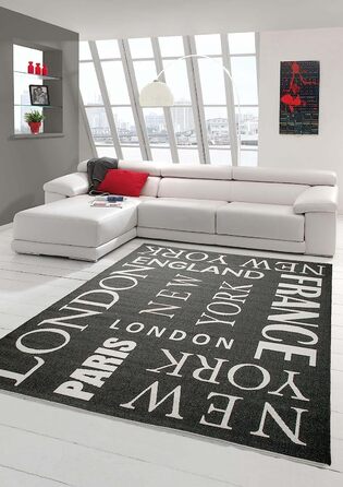 Плоского плетіння килим сизаль виглядати сучасний дизайн міст Нью-Йорк Лондон Париж Сіті в білому кольорі розмір 120x170 см (80 x 200 см, чорний білий)