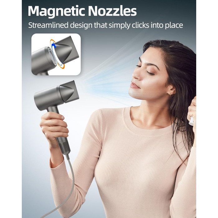 Професійний високошвидкісний фен для волосся з дифузором, 130 000 об/хв, з іонізацією (500 млн негативних іонів), 4 температурні режими та 2 швидкості