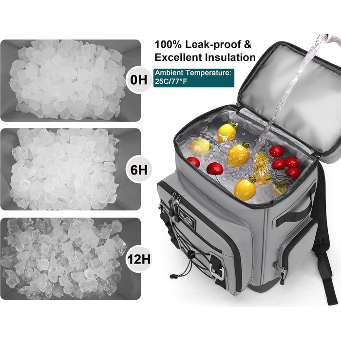 Рюкзак-холодильник 30L, водовідштовхуючий, для пікніків, пляжу, кемпінгу, відпочинку на природі (зелений/сірий)