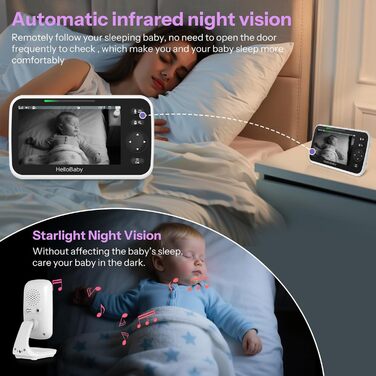 Радіоняня HelloBaby з камерою, 29 год автономії, поворотна камера 318°/120°, нічна зйомка, двосторонній зв'язок (HB50)