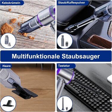 Акумуляторний ручний автомобільний пилосос 4 в 1, бездротовий міні-пилосос для авто з потужністю 22 000 Па, 3 режими всмоктування, портативний для шерсті тварин та салону авто, фіолетовий