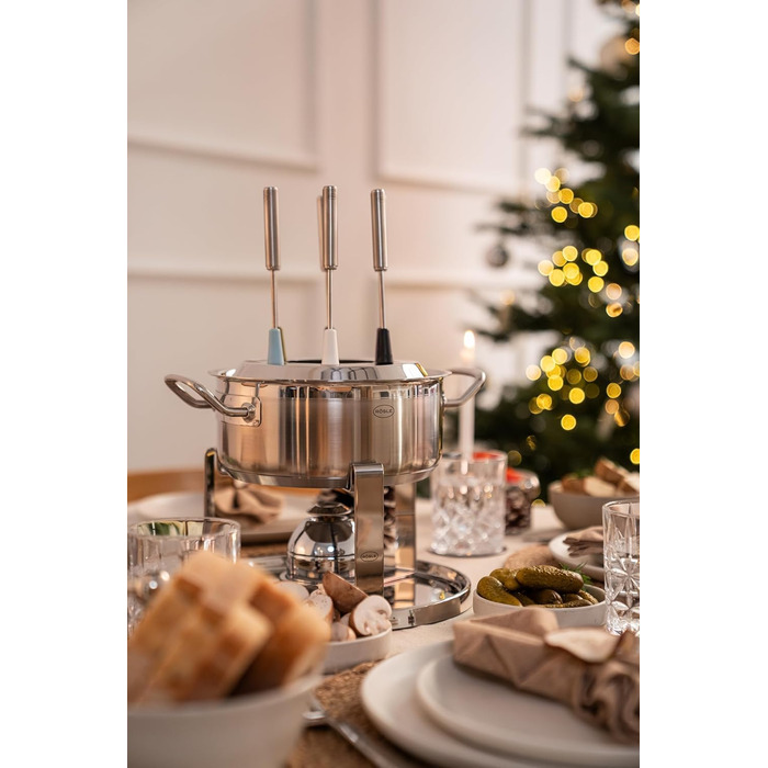 Набір для фондю RÖSLE на 6 осіб – нержавійна каструля 20 см з кришкою, газовий пальник 1000W, складне підставлення, аксесуари для фондю, ідеально для сирного або шоколадного фондю