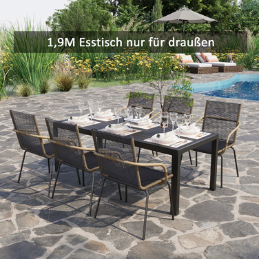 Outsunny Garden Table Алюмінієвий стіл 120x70 см для саду, патіо, дерево-пластик, полідерево, чорний, стійкий до погодних умов, і сучасний.
