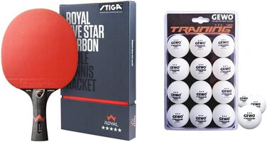 Ракетки для настільного тенісу STIGA Royal 5 зірок Pro Carbon, чорні / червоні (комплект з 12 кульок для настільного тенісу)