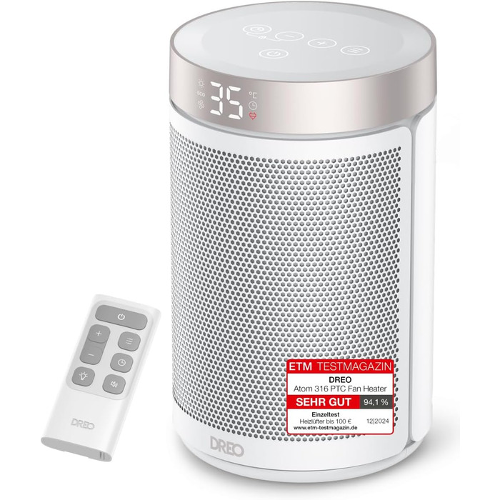 Електричний обігрівач Dreo Atom 316: тихий, 1500W, керамічний PTC, з термостатом та захистом, для спальні