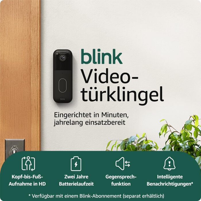 Відеодзвінок Blink (Система) | Запис від голови до ніг у HD, 2 роки роботи від батареї, просте встановлення, IP-65 | Працює з Alexa | Sync-базовий модуль входить до комплекту (Чорний) Чорний дверний дзвінок + Sync-базовий модуль Без підписки