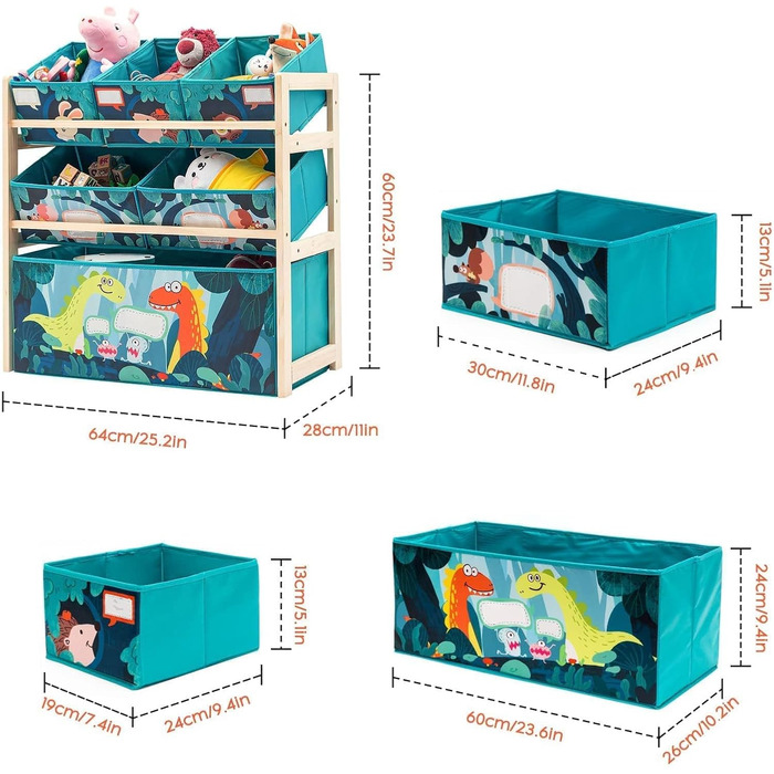 Дерев'яний органайзер для іграшок NUKied | 3-ярусна полиця з коробками | Для дитячої кімнати, школи, садочка