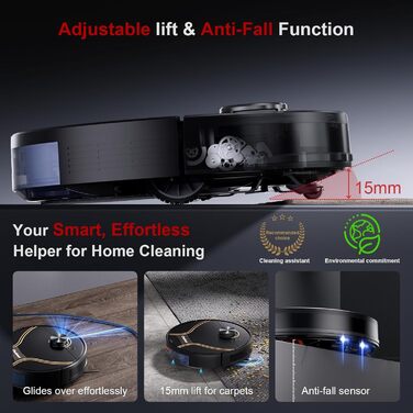 Робот-пилосос Chuboor з функцією миття 3 в 1, 6500Pa, LiDAR навігація, керування через додаток/WiFi/Alexa, автозарядка, 150 хв роботи, для шерсті тварин, килимів та твердих підлог, чорний