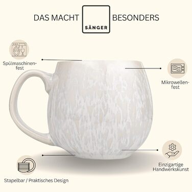 Набір чашок SÄNGER Korfu, 4 шт. - чашки для кави та чаю, ручної роботи, 300 мл, набір для 4 осіб, стійкий до миття в посудомийній машині, кремовий колір з пісочною текстурою, PREMIUM COLLECTION