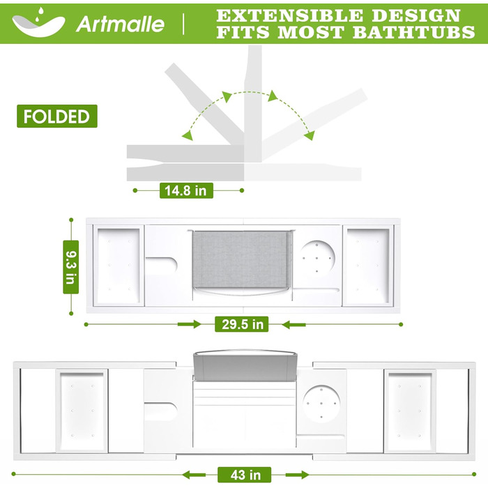 Підставка для ванни Artmalle, складаний столик з бамбука з тримачем для книги та келиха, мильниця в подарунок, для спа-салонів та читання