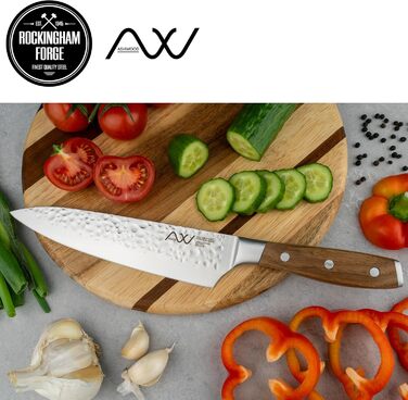 Набір кухонних ножів Rockingham Forge Ashwood 8 предметів з дерев'яною ручкою та точилка – Професійний набір ножів з високоякісної нержавіючої сталі