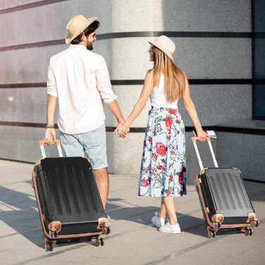 Набір валіз LEADZM 4 шт. з жорстким корпусом, ABS, з колесами, великий дорожній набір, набір валіз з жорстким корпусом, валізи та ролери з косметичкою (Чорний-Коричневий)