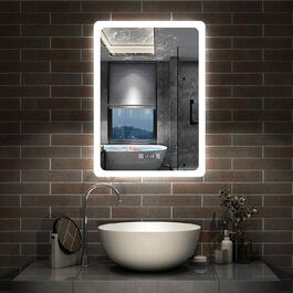 Дзеркало для ванної кімнати Aica з LED-підсвічуванням 50x70 см, годинник, сенсорне управління, запобігання запотіванню, IP44, холодне біле світло, енергозбереження