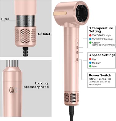 Щітка для фена Air Styler 5in1 1000 Вт, бігуді 30 мм, 3 рівні, в т.ч. рукавичка (рожева)