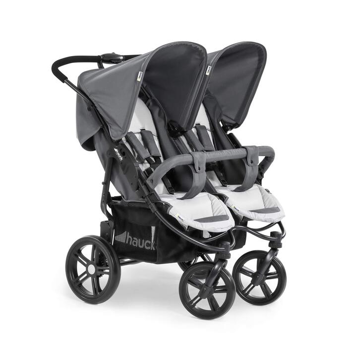 Візок для близнюків Hauck Roadster Duo SLX Grey/Silver: прогулянка від народження до 15 кг, функція лежання, великий кошик, компактний у складеному стані