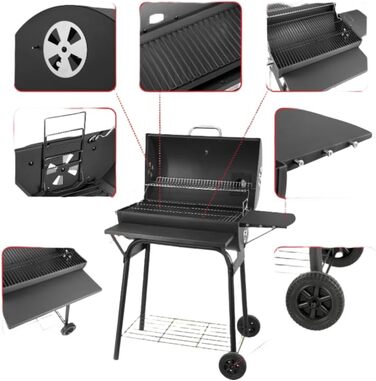 Гриль вугільний на коліщатках з термометром | Гриль для барбекю, вугільний гриль для дачі | BBQ15