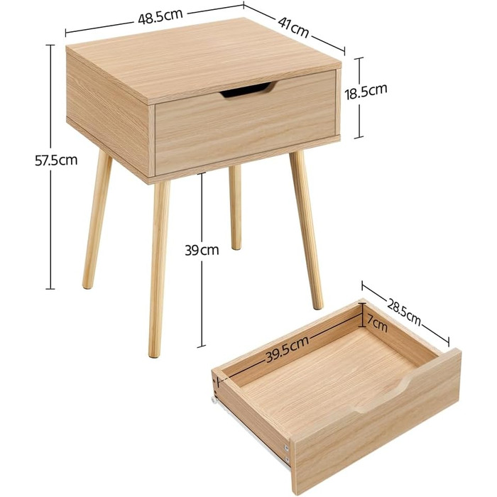 Приліжкові тумбочки Yaheetech (2 шт) з ящиком, світло-коричневий дуб