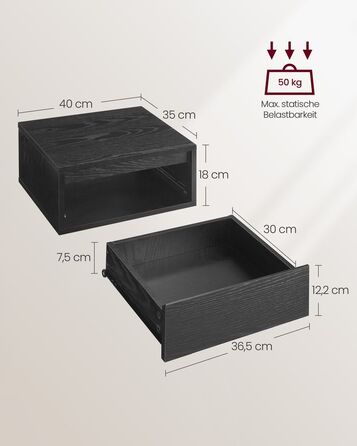 Набір підвісних настінних полиць з 2 штук Black - Ebony Black / 2