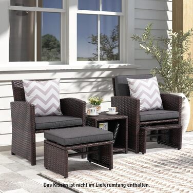 Садовий набір меблів з ротангу OC Orange-Casual 5 предметів: диван, крісла, столик, пуфи, подушки - темно-сірий