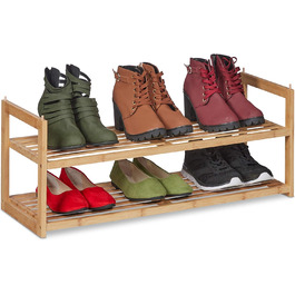 Стійка для взуття бамбукова штабельована, полиця для взуття з 2 рівнями, до 6 пар взуття, передпокій, HBD 29,5 x 72,5 x 27 см, натуральний