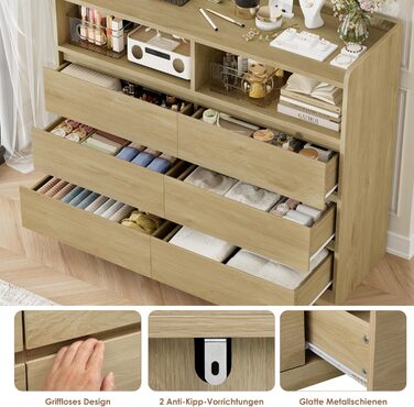 Комод FOREHILL з 6 висувними ящиками, 120 см, колір дуб - комод-тумба для спальні, вітальні, передпокою, 120x40x100 см