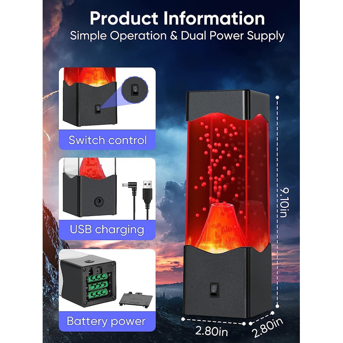 Лавова лампа SENCU зі світлодіодним підсвічуванням USB 23 см червоно-чорна