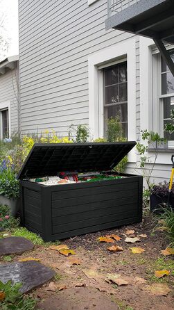 Ящик для зберігання садовий Koll Living Gartenbox 623л, чорний - міцний, з газовими амортизаторами, витримує до 272 кг