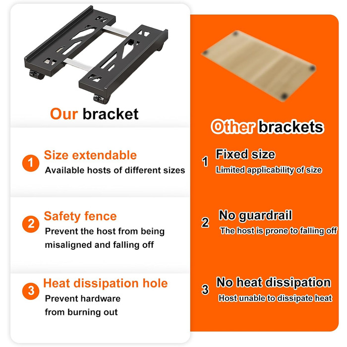 Підставка для комп'ютера SPORWAY: регульована платформа для системного блоку з 4 колесами, чорна