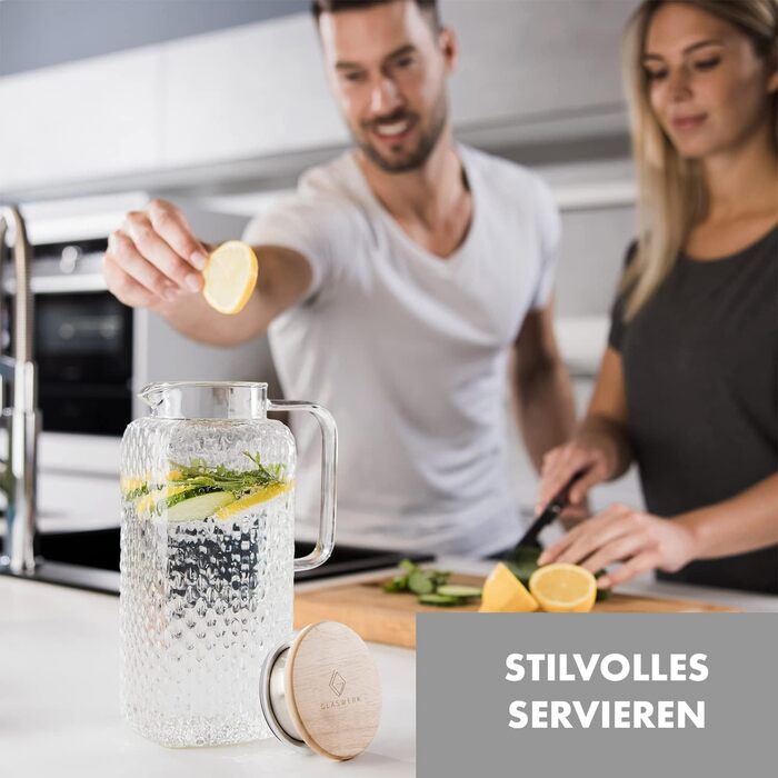 Скляна карафа з кришкою та фільтром 2 л - карафа для води з Borosilikat скла, Gluggle Jug