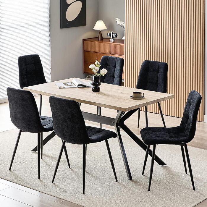 Набір обідніх стільців для кухні, вітальні та спальні: м'які стільці з лінолеєвої тканини та металевими ніжками, колір хакі (4 шт., чорний квадрат)