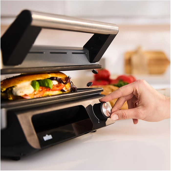 Електричний гриль Braun MultiGrill 7 CG7020: 3-в-1 (контактний гриль, BBQ, духовка), 2000W, велика площа (12 бургерів), планка & гриль, для дому, срібний